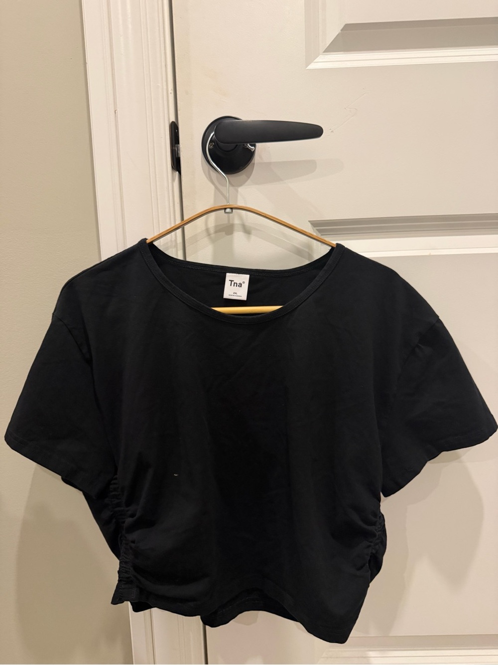 TNA Black Cropped Tee with Side Ruching
